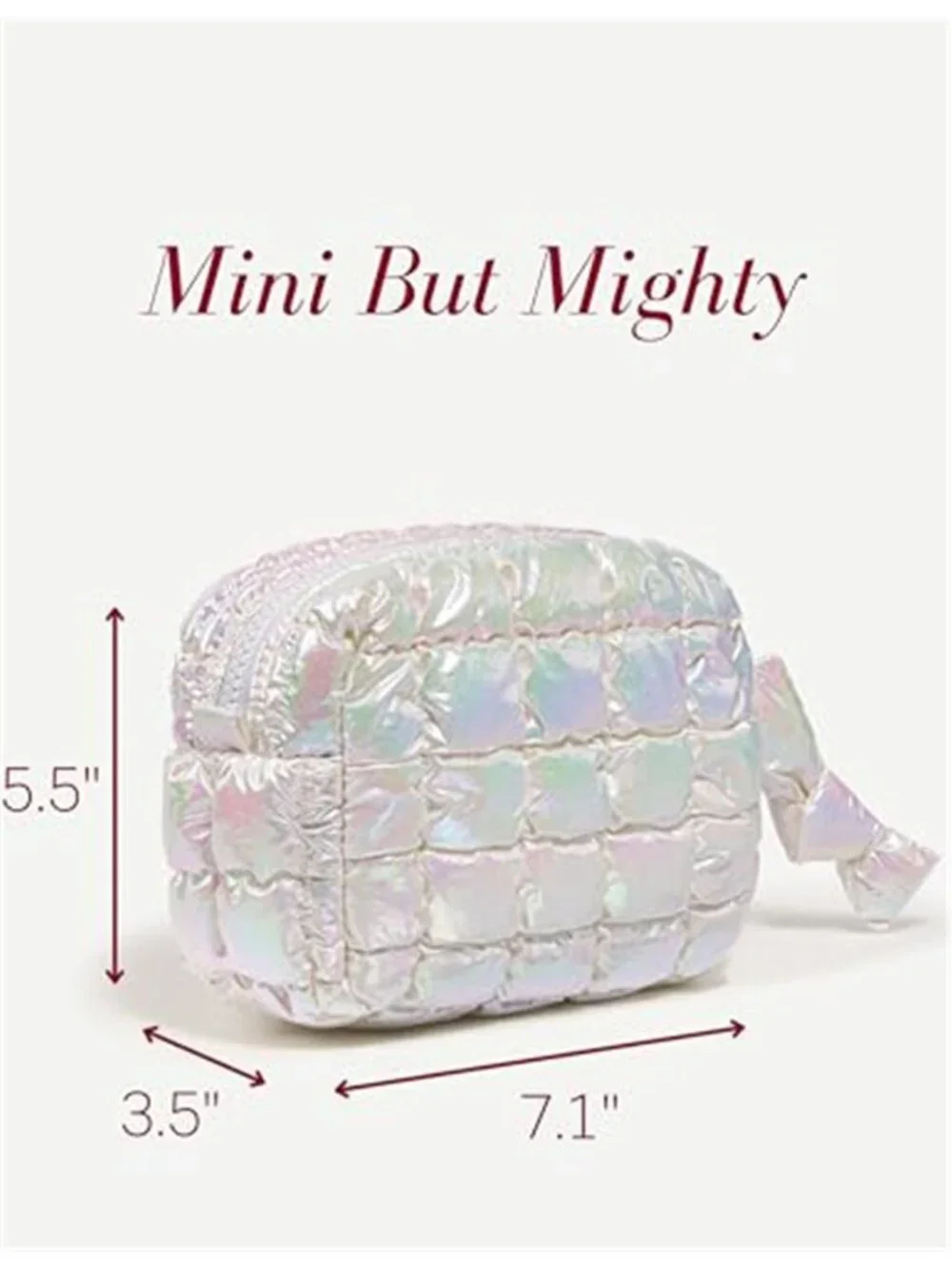 Quilted Makeup Bag, Puffy Cosmetic Bag Iridescent White Travel